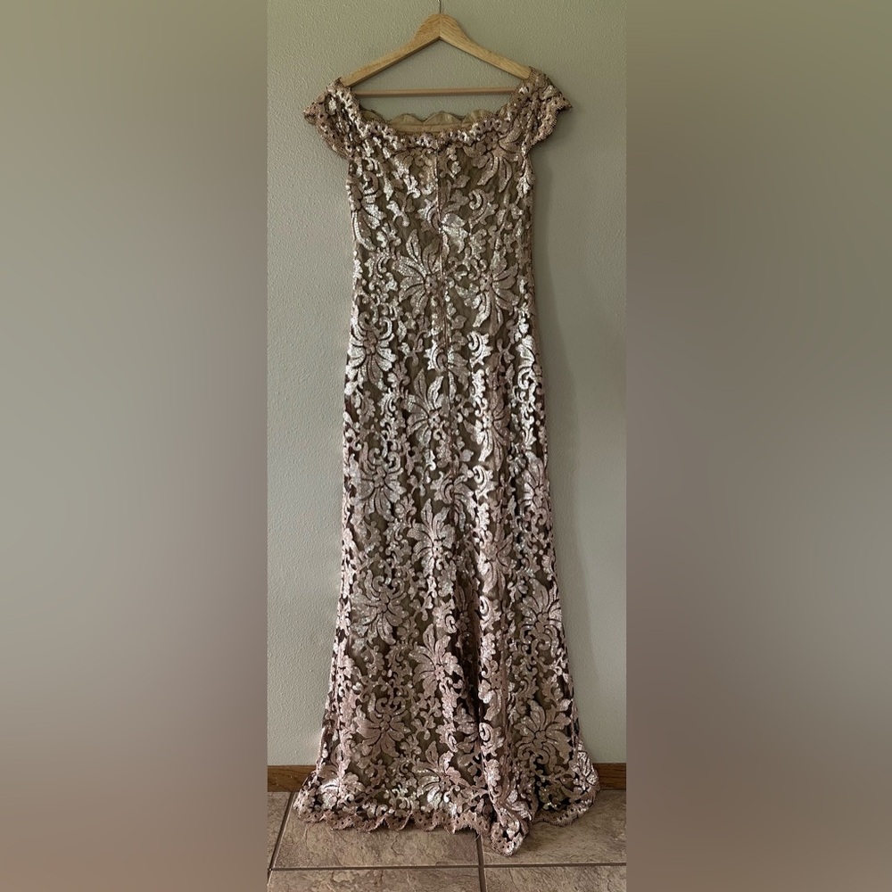 Tadashi Shoji Gold Lace Evening Gown - Picture 10 of 16